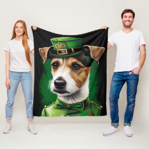 Jack Russell Dog in St. Patrick's Day Dress Fleece Deken