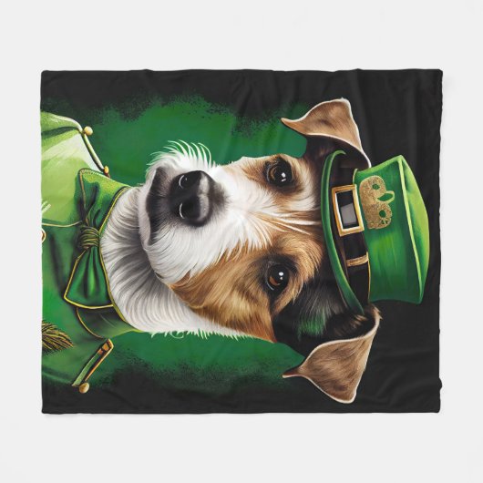 Jack Russell Dog in St. Patrick's Day Dress Fleece Deken (Voorkant (Horizontaal))