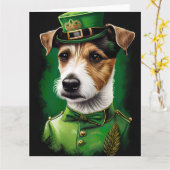 Jack Russell Dog in St. Patrick's Day Dress Kaart (Gele Bloem)
