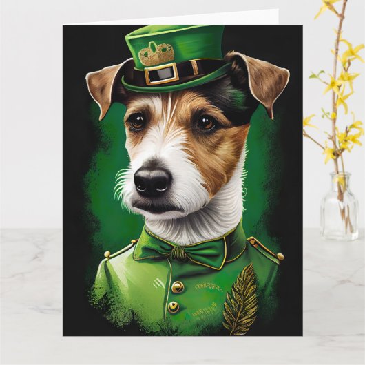 Jack Russell Dog in St. Patrick's Day Dress Kaart (Gele Bloem)