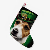 Jack Russell Dog in St. Patrick's Day Dress Kleine Kerstsok (Voorkant (Hangend))