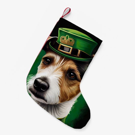 Jack Russell Dog in St. Patrick's Day Dress Kleine Kerstsok (Voorkant (Hangend))