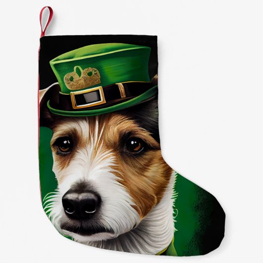 Jack Russell Dog in St. Patrick's Day Dress Kleine Kerstsok (Voorkant)