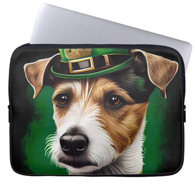 Jack Russell Dog in St. Patrick's Day Dress Laptop Sleeve (Voorkant)