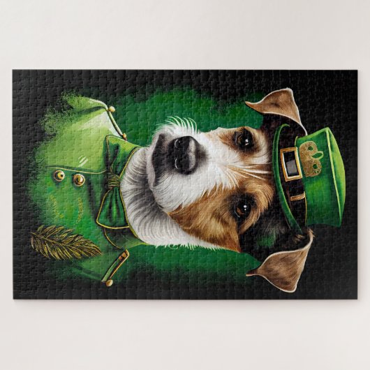 Jack Russell Dog in St. Patrick's Day Dress Legpuzzel (Horizontaal)