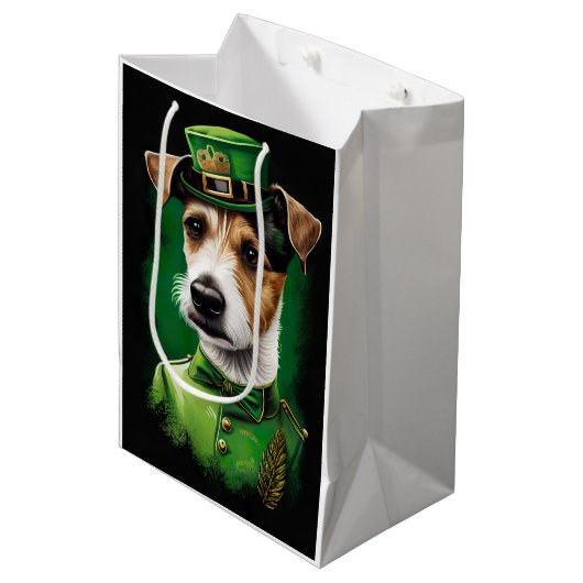 Jack Russell Dog in St. Patrick's Day Dress Medium Cadeauzakje (Voorkant Gekanteld)