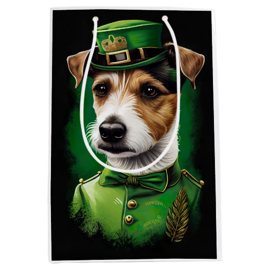 Jack Russell Dog in St. Patrick's Day Dress Medium Cadeauzakje (Voorkant)