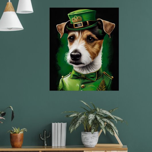 Jack Russell Dog in St. Patrick's Day Dress Poster (Woonkamer 1)