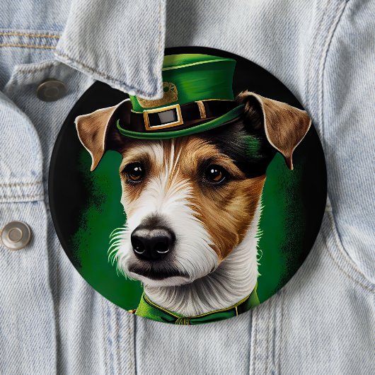 Jack Russell Dog in St. Patrick's Day Dress Ronde Button 6,0 Cm (In situ)
