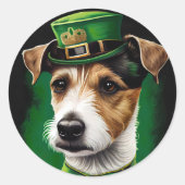 Jack Russell Dog in St. Patrick's Day Dress Ronde Sticker (Voorkant)