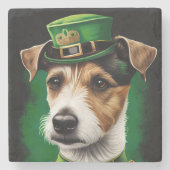 Jack Russell Dog in St. Patrick's Day Dress Stenen Onderzetter (Voorkant)