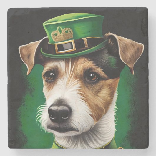Jack Russell Dog in St. Patrick's Day Dress Stenen Onderzetter (Voorkant)