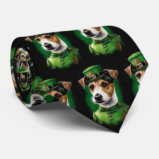 Jack Russell Dog in St. Patrick's Day Dress Stropdas (Opgerold)