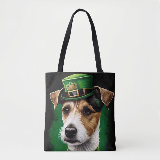 Jack Russell Dog in St. Patrick's Day Dress Tote Bag (Voorkant)