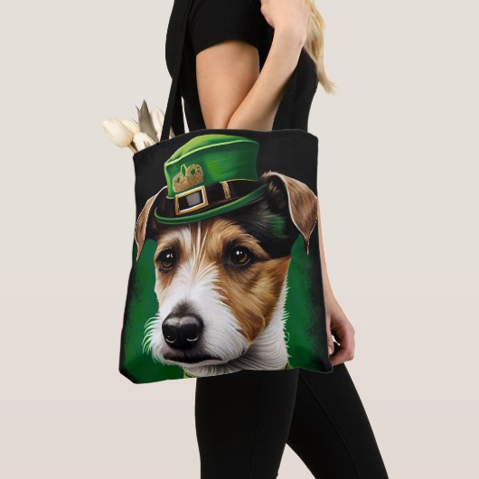 Jack Russell Dog in St. Patrick's Day Dress Tote Bag (Dichtbij)