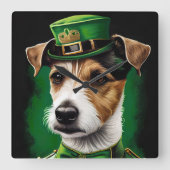 Jack Russell Dog in St. Patrick's Day Dress Vierkante Klok (Voorkant)