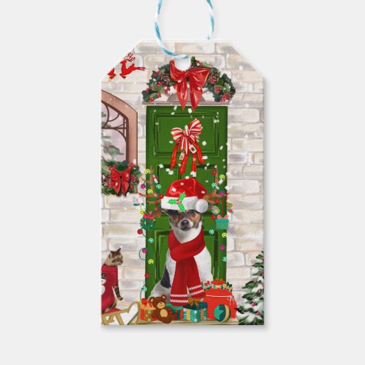 Jack Russell Dog Kerstmis Cadeaulabel (Voorkant)