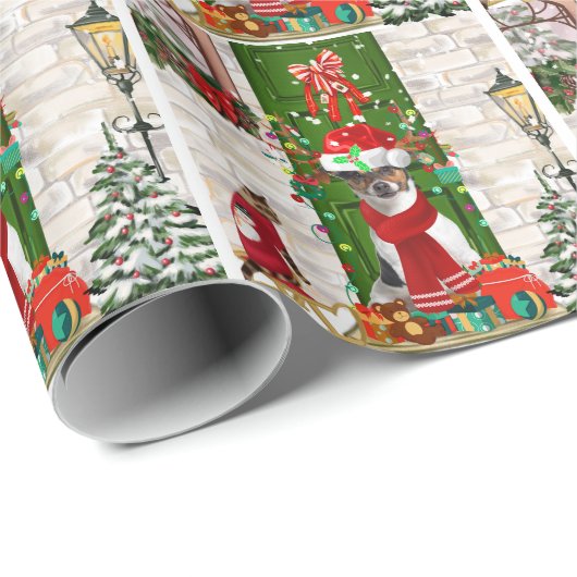 Jack Russell Dog Kerstmis Cadeaupapier (Rol Hoek)