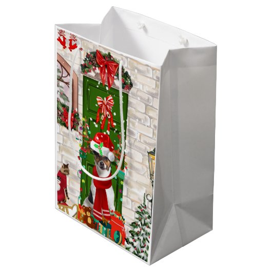 Jack Russell Dog Kerstmis Medium Cadeauzakje (Achterkant Gekanteld)