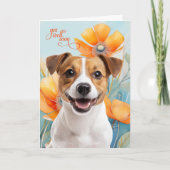 Jack Russell Dog Orange Poppy Flowers Get Well Kaart (Voorkant)
