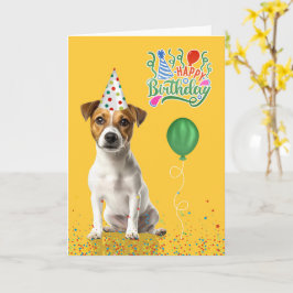 Jack Russell Dog Party Hat Yellow Birthday Kaart