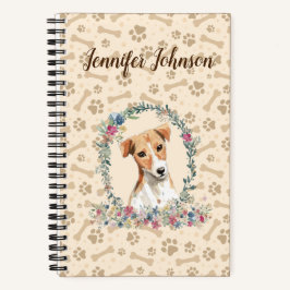 Jack Russell Dog Paw Print & Floral Cute Notitieboek