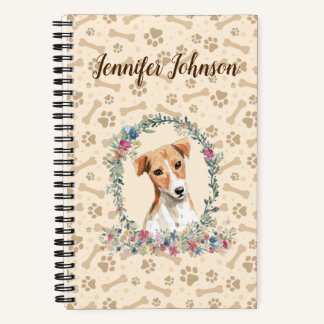Jack Russell Dog Paw Print & Floral Cute Notitieboek