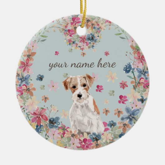Jack Russell Dog Puppy Flower Circle lijst Keramisch Ornament (Voorkant)