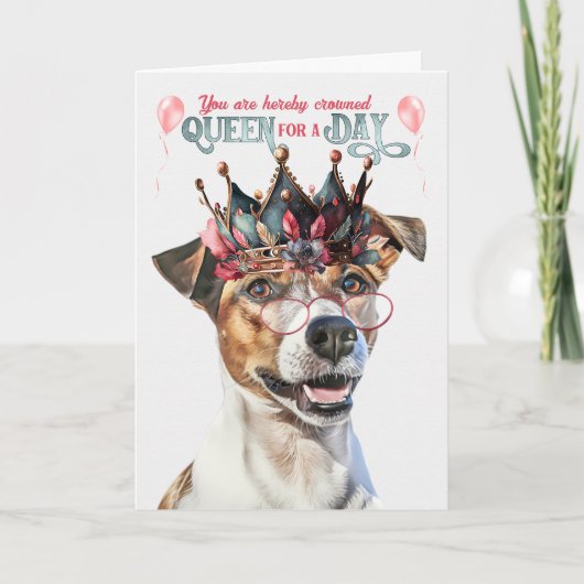 Jack Russell Dog Queen voor een dag grappige verja Kaart (Voorkant)