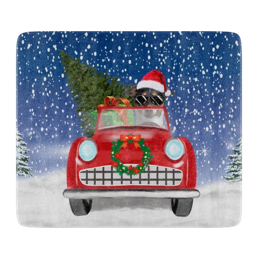 Jack Russell Dog rijdt met sneeuwkerst Snijplank (Voorkant)