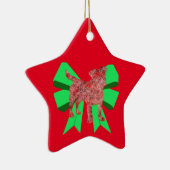 Jack Russell Dog Silhouette Green Bow Kerstmis Keramisch Ornament (Rechts)