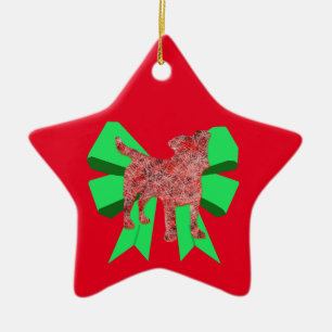 Jack Russell Dog Silhouette Green Bow Kerstmis Keramisch Ornament