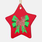 Jack Russell Dog Silhouette Green Bow Kerstmis Keramisch Ornament (Links)