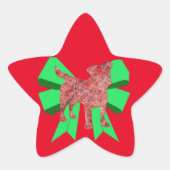 Jack Russell Dog Silhouette Green Bow Kerstmis Ster Sticker (Voorkant)
