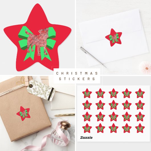 Jack Russell Dog Silhouette Green Bow Kerstmis Ster Sticker