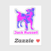 Jack Russell Dog Silhouette Hot Pink & Blue Sticker (Vel)