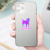 Jack Russell Dog Silhouette Hot Pink & Blue Sticker (Telefoon)