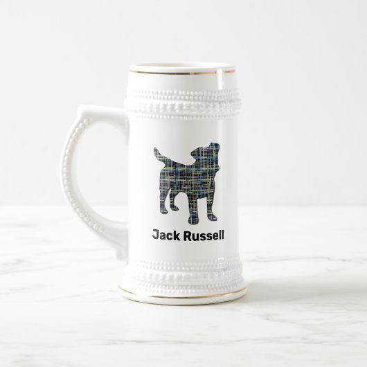 Jack Russell Dog Silhouette Yellow & Black Grid Bierpul (Links)