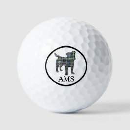Jack Russell Dog Silhouette Yellow & Blue Grid Golfballen
