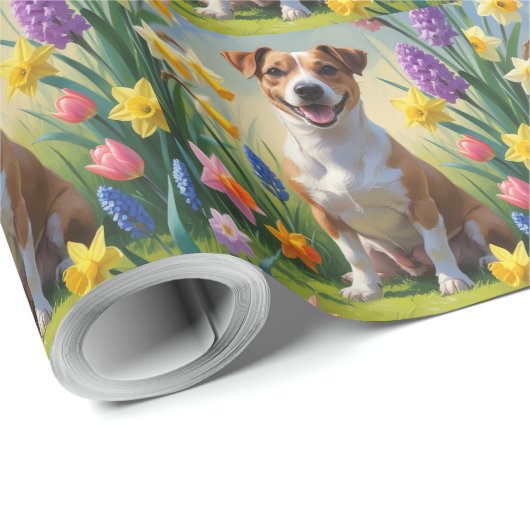 Jack Russell Dog Spring Bloemen Schilderen Cadeaupapier (Rol Hoek)