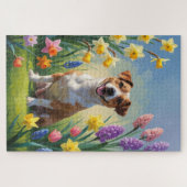 Jack Russell Dog Spring Bloemen Schilderen Legpuzzel (Horizontaal)