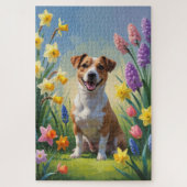 Jack Russell Dog Spring Bloemen Schilderen Legpuzzel (Verticaal)