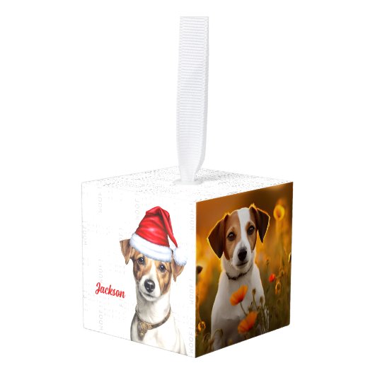 Jack Russell Dog Twee foto kerstvakantie Decoratie (Voorkant hoekig)