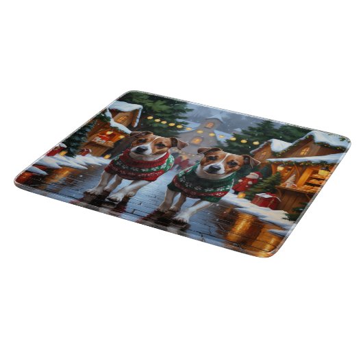 Jack Russell Dogs Christmas Snow Holiday Snijplank (Hoek)