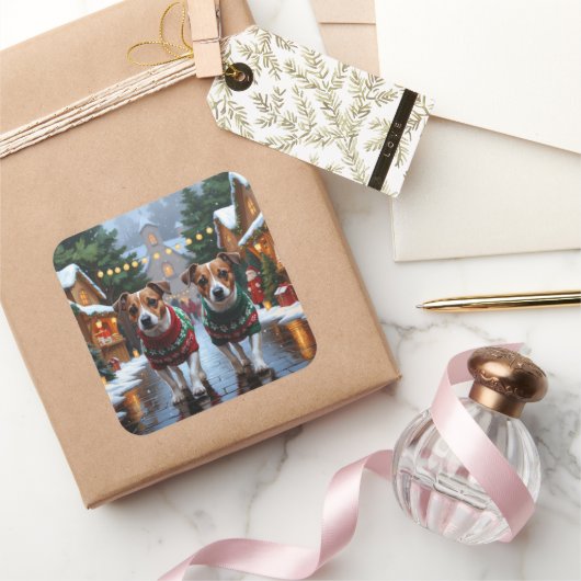 Jack Russell Dogs Christmas Snow Holiday Vierkante Sticker (Geschenken)