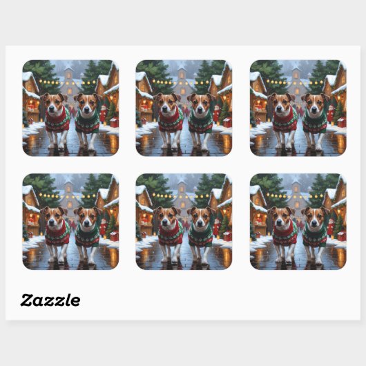 Jack Russell Dogs Christmas Snow Holiday Vierkante Sticker (Vel)