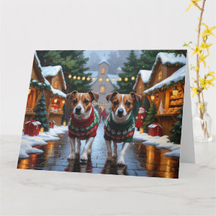 Jack Russell Dogs Kerstmis Sneeuw Vakantie Kaart