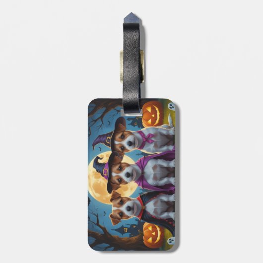 Jack Russell Dogs Pumpkin Halloween Grappig Bagagelabel (Achterkant verticaal)