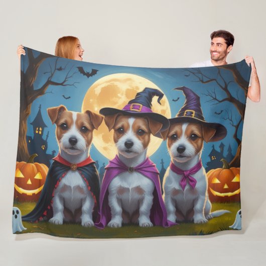 Jack Russell Dogs Pumpkin Halloween Grappig Fleece Deken (In situ)