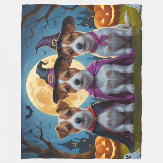Jack Russell Dogs Pumpkin Halloween Grappig Fleece Deken (Voorkant)